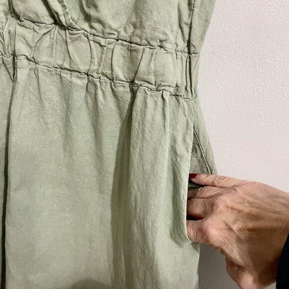 Francesca Bettini Dress Large Linen Blend Cotton Lined Green Italy Made Pockets - Picture 3 of 8
